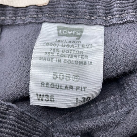 Levis 505 Pants Men 36W x 30L Gray Corduroy Regular Fit Cotton Black Batwing VTG - Picture 4 of 14